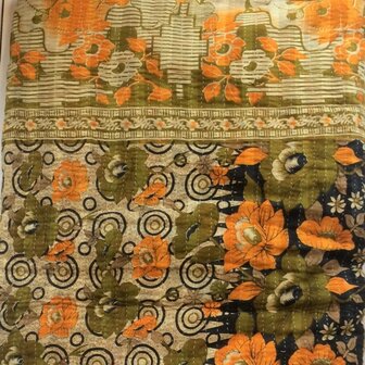 VERKOCHT-kussen pick-up 1 -vintage katoen met hengsels army-oranje rozen met abstract patchwork