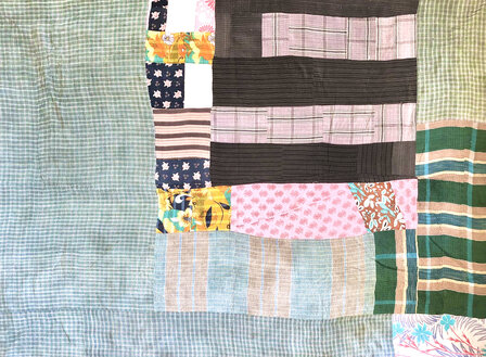  quilt kantha vintage katoen XL 19- blauw/grijs/groen ruitje