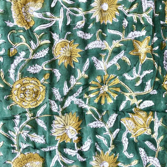 deken quilt tweepersoons reversible blockprint 1- groen/oker