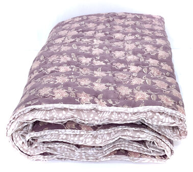 deken quilt tweepersoons reversible blockprint 5- oud paars/oud roze