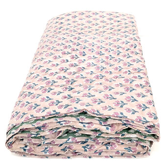 deken quilt tweepersoons reversible blockprint 9- oud roze/groen