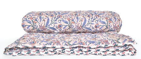 deken quilt eenpersoons reversible blockprint 2- oud roze-lavendelblauw