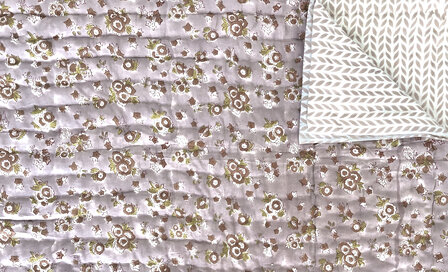 deken quilt tweepersoons reversible blockprint 8- vergrijsd paars/oud roze