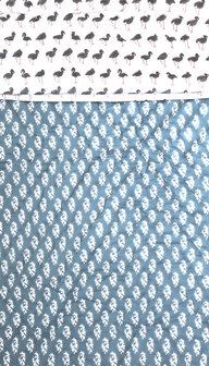 deken quilt kind reversible blockprint 2- blauw/grijs/vogels