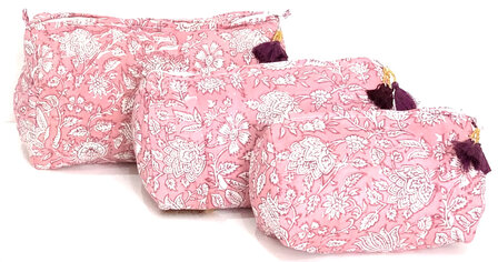 toilettas blockprint soft  in 3 maten - 3- roze/wit maat M