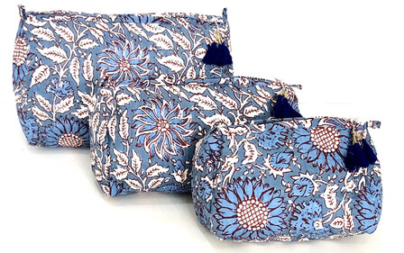 toilettas blockprint soft  in 3 maten - 4- blauw/rood maat M