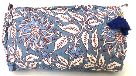 toilettas blockprint soft  in 3 maten - 4- blauw/rood maat M