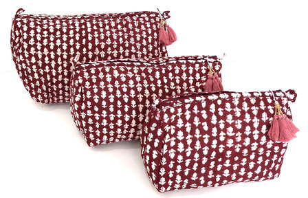 toilettas blockprint soft  in 3 maten 7- donker rood /wit maat M