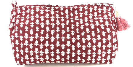 toilettas blockprint soft  in 3 maten 7- donker rood /wit maat M