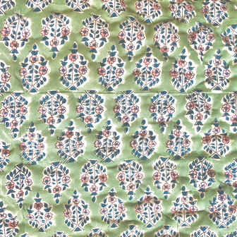 deken quilt kind reversible blockprint 6-groen/petrol/roze