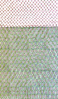 deken quilt kind reversible blockprint 6-groen/petrol/roze