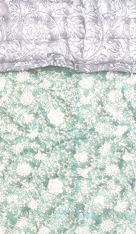 deken quilt kind reversible blockprint 3- vergrijsd lavendel lila/aquagroen