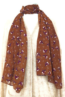 sjaal chiffon viscose met print 4-brown blossom