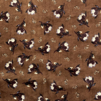 sjaal chiffon viscose met print 4-brown blossom