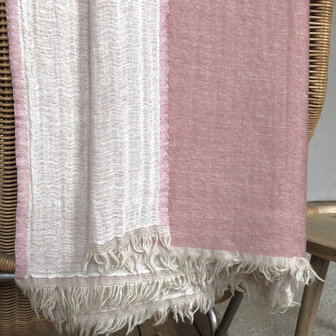 deken/plaid mousseline wol 6- roze/wit