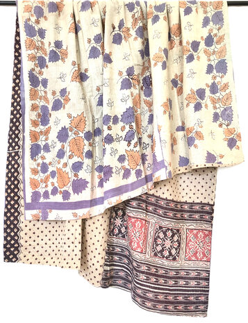  VERKOCHT- quilt kantha vintage katoen 14-beige/lila/terracotta