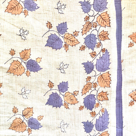  VERKOCHT- quilt kantha vintage katoen 14-beige/lila/terracotta