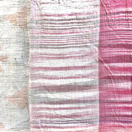  quilt kantha vintage katoen 16- koraal oranje/fuchsia/pastelroze