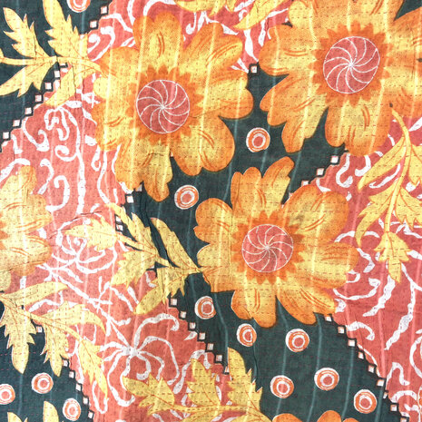  quilt kantha vintage katoen 17- lilaroze/army/oranje/rood