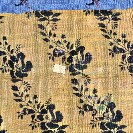  VERKOCHT- quilt kantha vintage katoen 18- paars/geel met patchwork