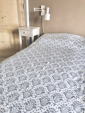 UITVERKOCHT- quilt zomer reversible dun-sprei 1 pers. 3- jeans blauw/grijs