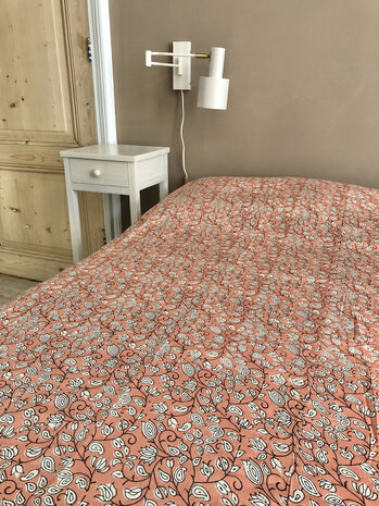 quilt zomer reversible dun-sprei 1 pers. 5- koraal roze/beige streep