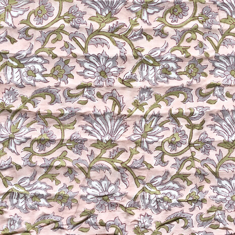 deken quilt tweepersoons reversible blockprint 6- pastel roze-vergrijsd lila/ streepje paars