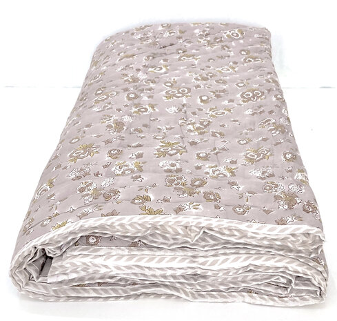 deken quilt tweepersoons reversible blockprint 8- vergrijsd paars/oud roze