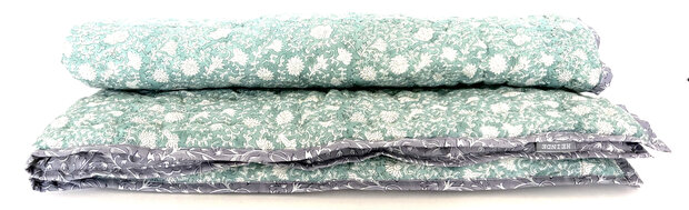 deken quilt kind reversible blockprint 3- vergrijsd lavendel lila/aquagroen